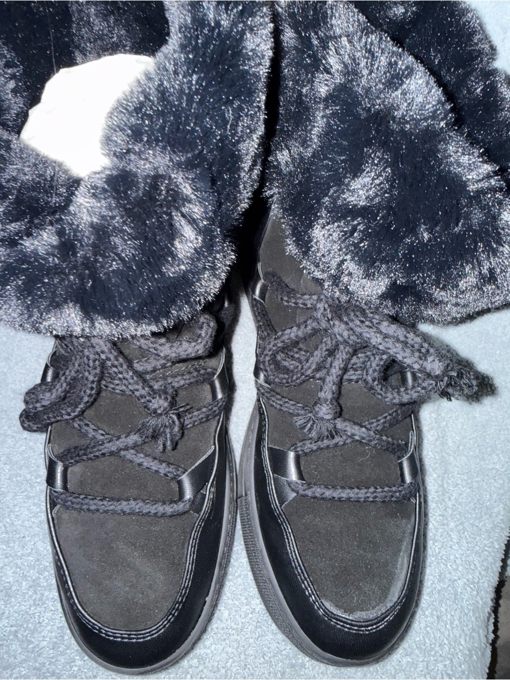 CALIA by Carrie Underwood Black Faux-Fur Lace-Up Winter Boots